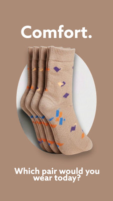 Naosucura Women Graphic Print Mid-Calf/Crew(Pack of 4)