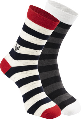 BELMONK Men Striped Mid-Calf/Crew(Pack of 2)
