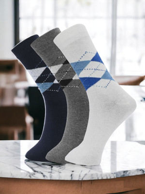 Hirolas Men Geometric Print Mid-Calf/Crew(Pack of 3)