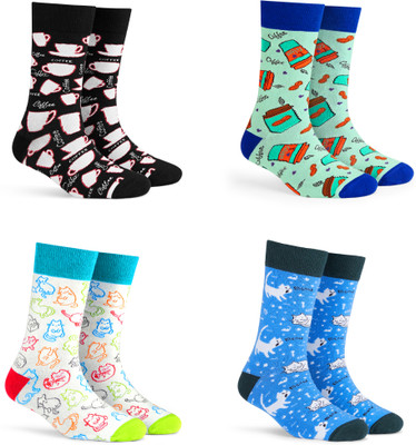 Dynamocks Men & Women Printed Mid-Calf/Crew(Pack of 4)