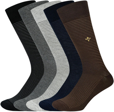 SOCKSXPRESS Cotton Men Striped Mid-Calf/Crew(Pack of 5)