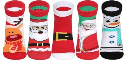 Supersox Christmas Collection Ankle Length Socks for Kids Pack of 5 (Santa, Reindeer, Snow Man) Boys & Girls Printed Ankle Length(Pack of 5)