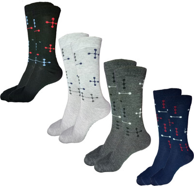 Uvlog Men & Women Color Block, Geometric Print Mid-Calf/Crew(Pack of 4)