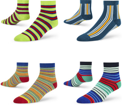 Dynamocks Unisex Striped Ankle Length(Pack of 4)