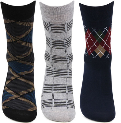 BONJOUR Designer Office/ Business/ Formal Full Length Socks for Men Striped Mid-Calf/Crew(Pack of 3)