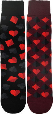 SOCKSXPRESS Poker Men Printed Mid-Calf/Crew(Pack of 2)