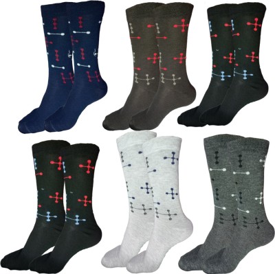 Uvlog Men & Women Color Block, Geometric Print Mid-Calf/Crew(Pack of 6)