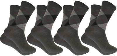 Cozyway Men Argyle Mid-Calf/Crew(Pack of 4)