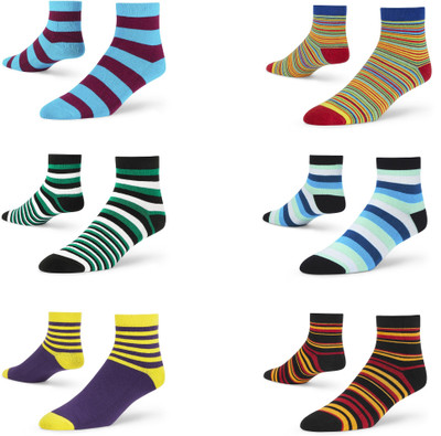 Dynamocks Unisex Striped Ankle Length(Pack of 6)