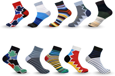 Mojaah Unisex Striped, Self Design Ankle Length, Mid-Calf/Crew(Pack of 10)