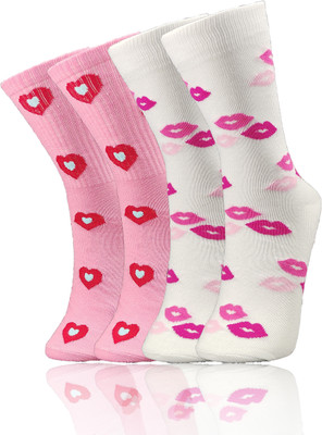 TRAZO Women Self Design Mid-Calf/Crew(Pack of 2)