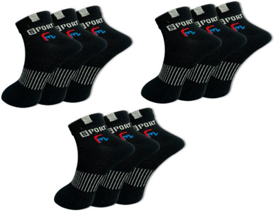 FeetMotion Men Self Design Ankle Length(Pack of 9)