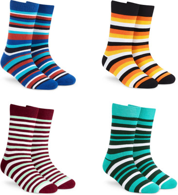 Dynamocks Men & Women Striped Mid-Calf/Crew(Pack of 4)