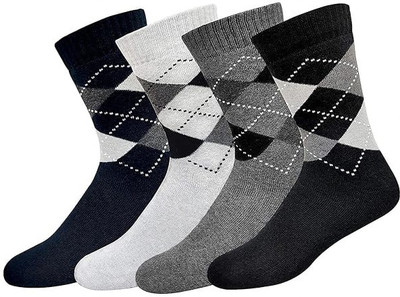 MAMU Men Solid, Printed, Self Design Calf Length, Mid-Calf/Crew(Pack of 4)
