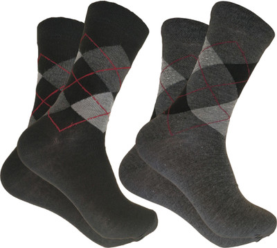 Cozyway Men Argyle Mid-Calf/Crew(Pack of 2)