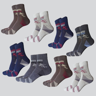 PRACHI TRADER Men Embellished, Argyle Mid-Calf/Crew(Pack of 8)