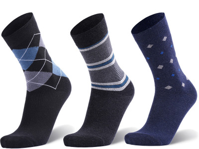 ANCHOR Business/Office/Casual/Formal Cotton Socks For Men Argyle, Striped Mid-Calf/Crew(Pack of 3)