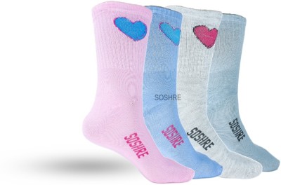 SOSHRE Women Printed Mid-Calf/Crew(Pack of 4)