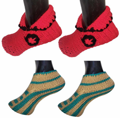 New Arihant Traders Hand Knitted Wool Women Socks (Free Size) Woven Ankle Length Women Woven Ankle Length(Pack of 2)
