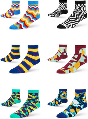 Dynamocks Unisex Printed Ankle Length(Pack of 6)