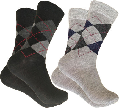 Cozyway Men Argyle Mid-Calf/Crew(Pack of 2)