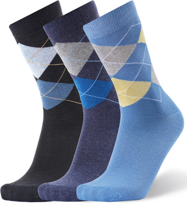 ANCHOR Business/Office/Casual/Formal Cotton Socks For Men Argyle Mid-Calf/Crew(Pack of 3)