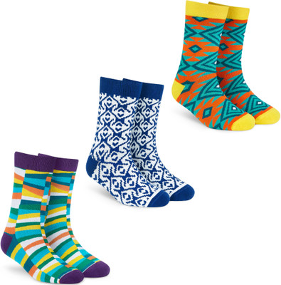 Dynamocks Men & Women Printed Mid-Calf/Crew(Pack of 3)