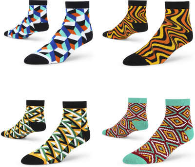 Dynamocks Unisex Printed Ankle Length(Pack of 4)