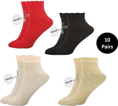 AirSoft Girls Self Design Ankle Length(Pack of 10)