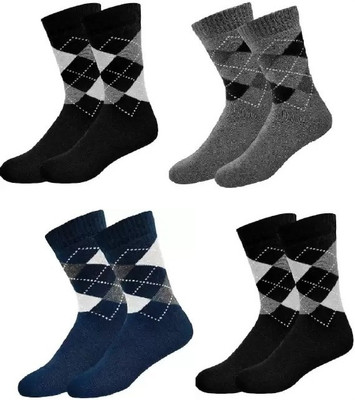 FATON Men Geometric Print, Woven, Solid, Printed Calf Length(Pack of 4)