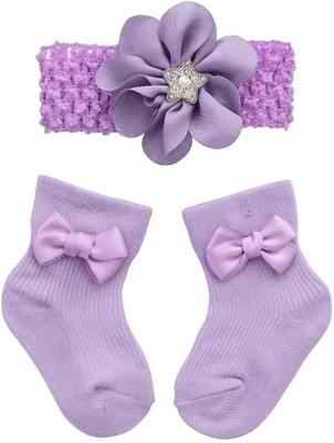 Neska Moda 0 to 1 Year Newborn Baby Headband and Socks Combo(Purple)