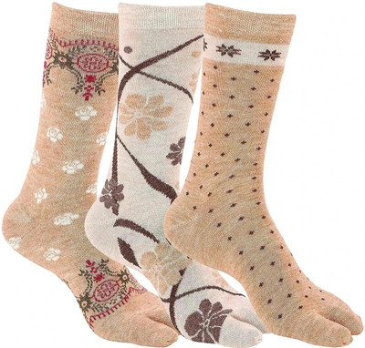 ANVIK Women Self Design, Graphic Print, Printed Mid-Calf/Crew(Pack of 3)