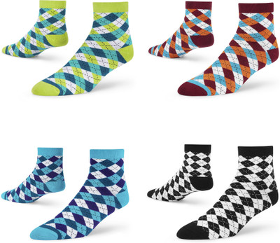 Dynamocks Unisex Printed Ankle Length(Pack of 4)