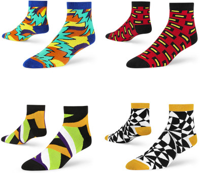 Dynamocks Unisex Printed Ankle Length(Pack of 4)
