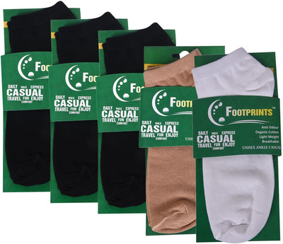 Footprints Organic Cotton Unisex Solid Ankle Length(Pack of 5)