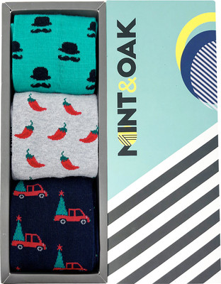 Mint and Oak Men Printed Mid-Calf/Crew(Pack of 3)