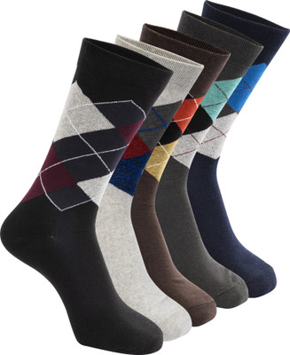 BELMONK Men Argyle, Checkered Mid-Calf/Crew(Pack of 5)