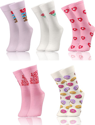 TRAZO Women Self Design Mid-Calf/Crew(Pack of 5)