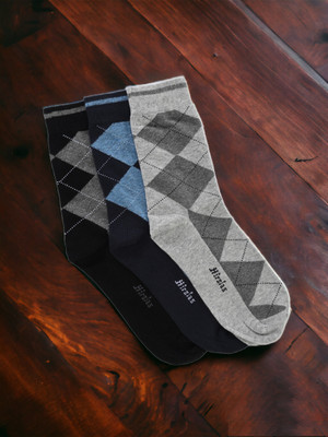 Hirolas Men Geometric Print Mid-Calf/Crew(Pack of 3)