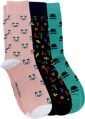 Mint and Oak Men Printed Mid-Calf/Crew(Pack of 3)