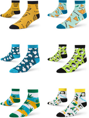 Dynamocks Unisex Printed Ankle Length(Pack of 6)
