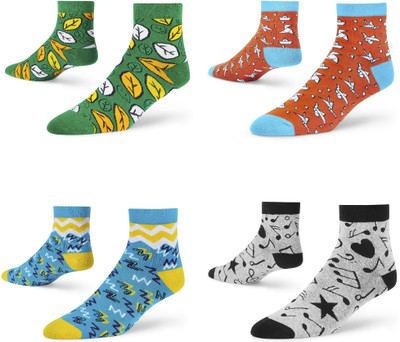 Dynamocks Unisex Printed Ankle Length(Pack of 4)