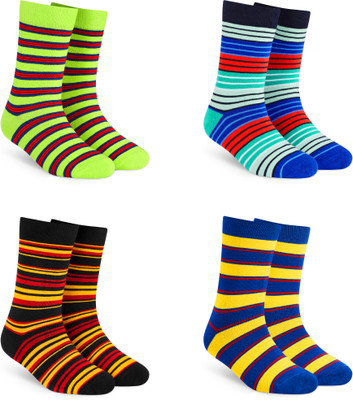Dynamocks Men & Women Striped Mid-Calf/Crew(Pack of 4)