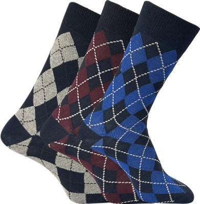 TRAZO Men Argyle Mid-Calf/Crew(Pack of 3)