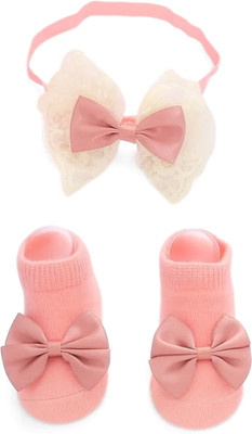 Neska Moda 0 to 1 Year Newborn Baby Headband and Socks Combo(Red)