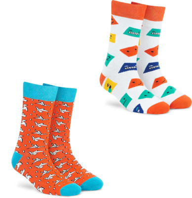 Dynamocks Men & Women Printed Mid-Calf/Crew(Pack of 2)