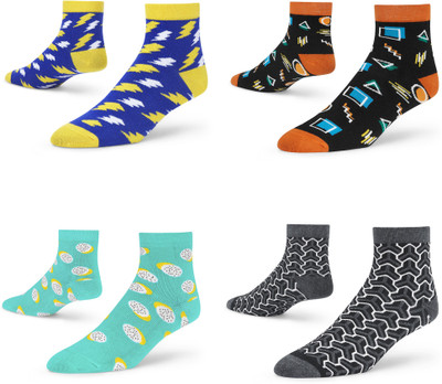 Dynamocks Unisex Printed Ankle Length(Pack of 4)