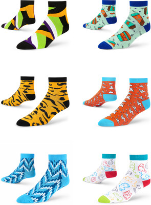 Dynamocks Unisex Printed Ankle Length(Pack of 6)