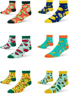 Dynamocks Unisex Printed Ankle Length(Pack of 6)