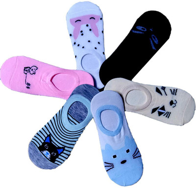 FATON Women Printed, Laser Cut Low Cut(Pack of 6)